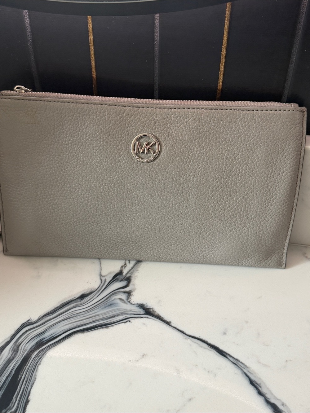 Michael Kors Light Gray Pebbled Leather Wristlet Clutch